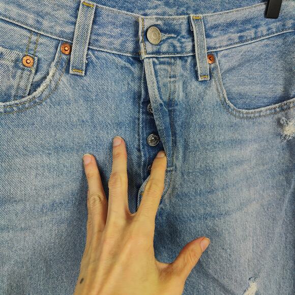 Levis 501 Jeans Womens 27 Ojai Ring Straight Leg Button Fly Knee‎ Rips - Picture 3 of 10